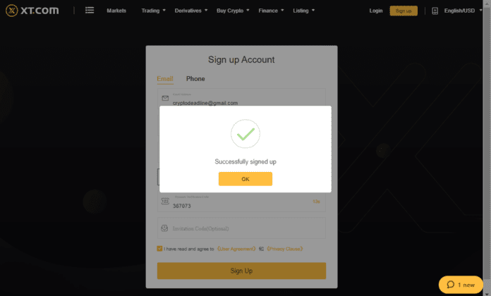 Complete the account opening process in XT Exchange